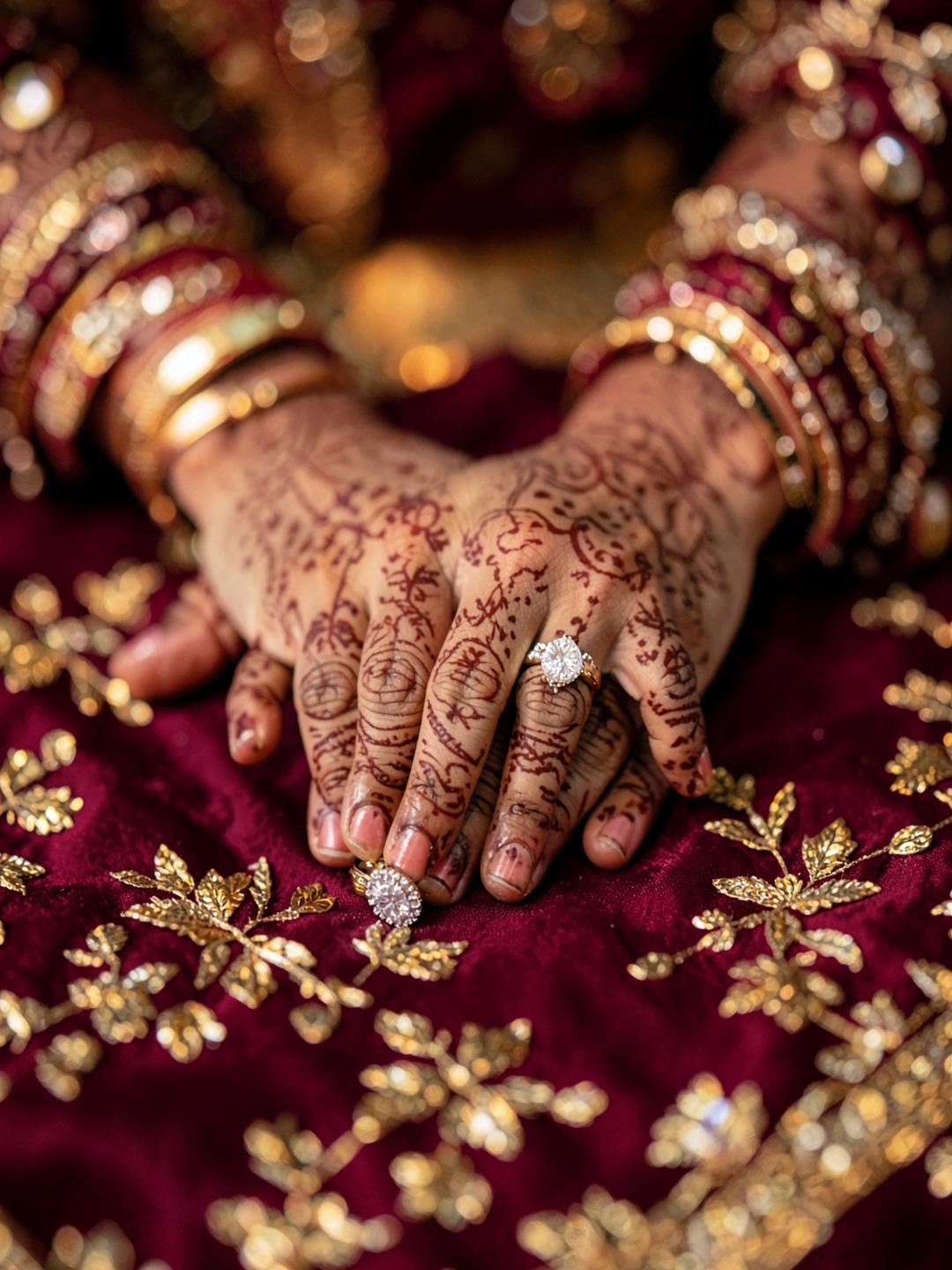 Mehendi hands and the engagement ring